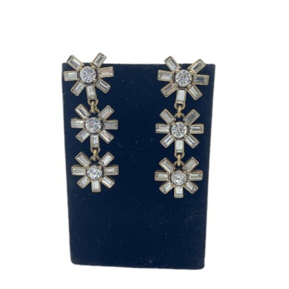 J.Crew Crystal Floral Drop Antiqued Gold Dangle Drop Earrings Long Runway - Picture 7 of 11